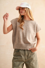 Campbell short sleeve sweater in tan