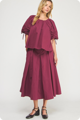 Liana Tie Sleeve Top In Dark Cherry