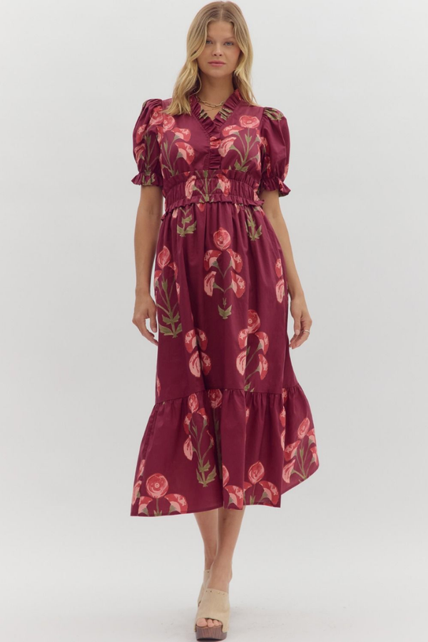 Felicity Floral Puff Sleeve Midi Dress Julie's Clothing Felicity Floral Puff Sleeve Midi Dress Julie's Clothing
