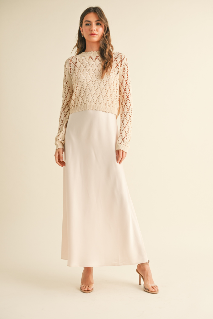 Cora Two Piece Satin Sweater Maxi Dress