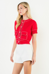 Laura Short Sleeve Cardigan in Red
