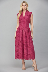 Lila zip front lace dress in Merlot