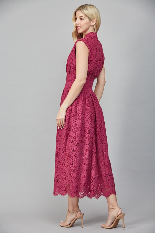 Lila zip front lace dress in Merlot