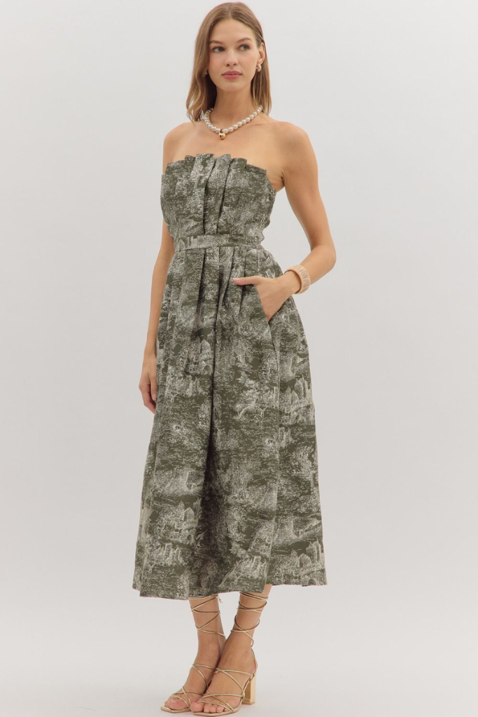 Annabell strapless dress in olive