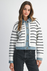 Layered Stripe cardigan in cream