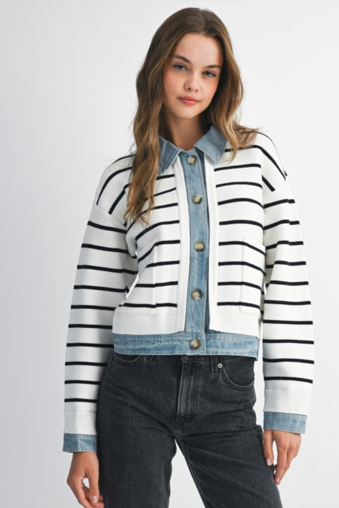 Layered Stripe cardigan in cream