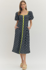 Daisy polka dot midi dress