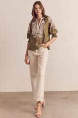 Edith embroidered top in olive