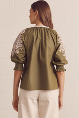 Edith embroidered top in olive