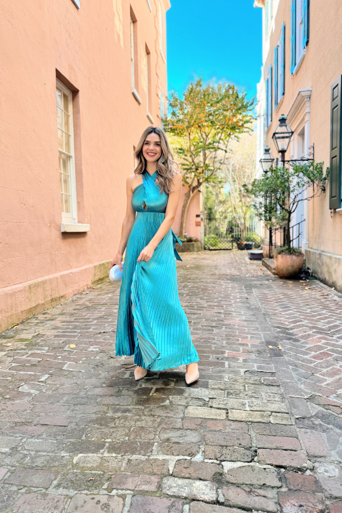 Bea Halter dress in teal