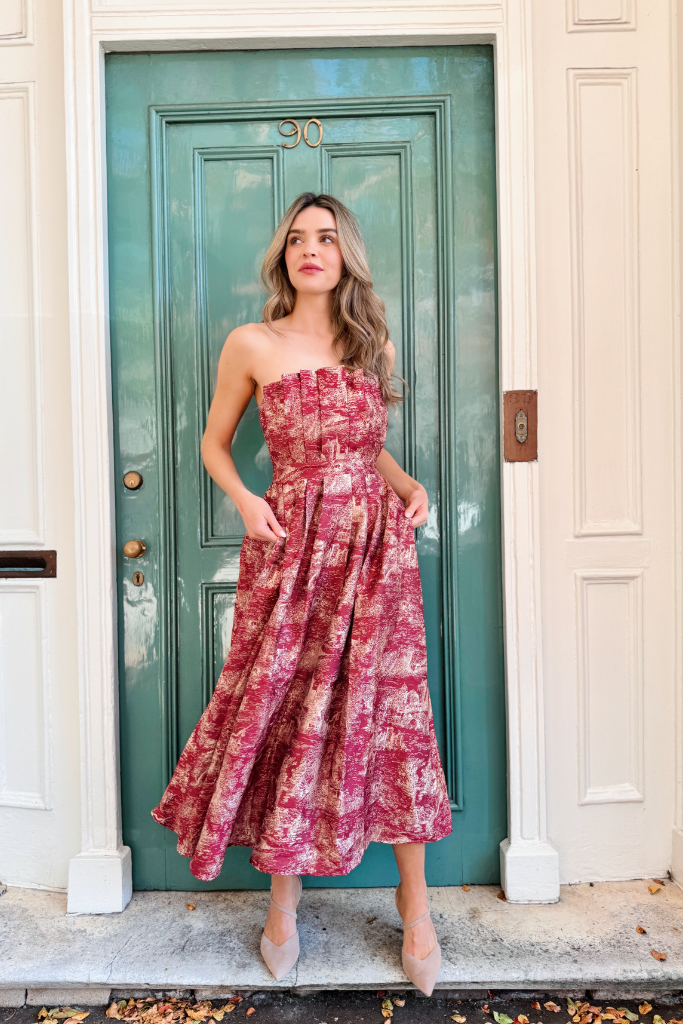 Annabell strapless dress in burgundy