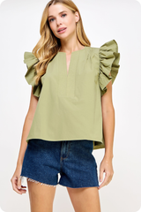 Cassie flutter sleeve top in olive
