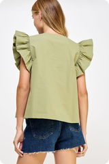 Cassie flutter sleeve top in olive