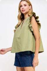 Cassie flutter sleeve top in olive