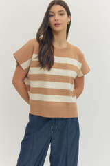 Ava stripe top in Tan