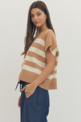 Ava stripe top in Tan