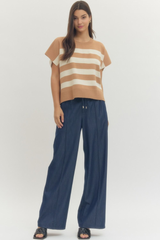 Ava stripe top in Tan