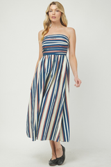 Tessa stripe midi dress navy