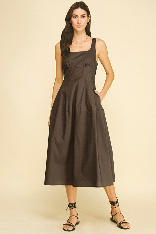 Madison midi dress in brown – Julie's Clothing