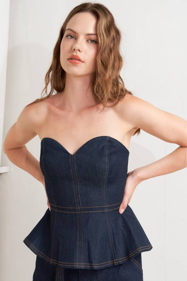 Dawn denim peplum top – Julie's Clothing