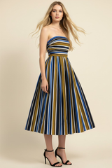 Tessa stripe midi dress in brown