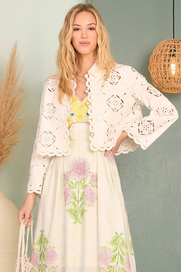 ivory day dress Genevieve Gold Dot Dress - Ivory main image 1