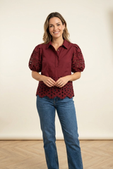 Faith eyelet top in burgundy