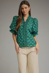 Eloise puff sleeve top in hunter green