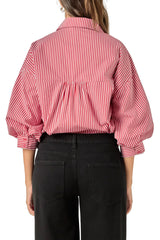 Hadley stripe balloon sleeve top in burgundy