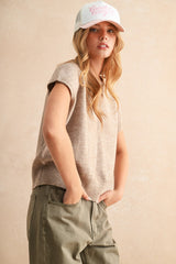 Campbell short sleeve sweater in tan