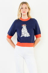 Navy + orange dalmatian sweater