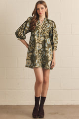 Cora long sleeve mini dress in olive