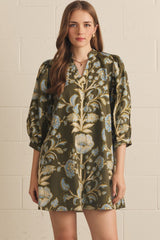 Cora long sleeve mini dress in olive