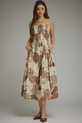 Jane floral midi dress in mocha