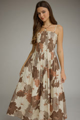 Jane floral midi dress in mocha
