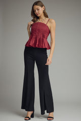 Courtney pleated top in merlot