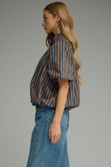 Great short sleeve striped blouse in navy