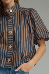 Great short sleeve striped blouse in navy