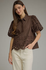 Faith eyelet top in brown