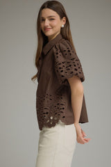 Faith eyelet top in brown