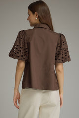 Faith eyelet top in brown