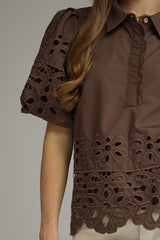 Faith eyelet top in brown