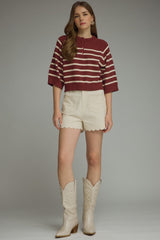 Louise striped knit top in burgundy