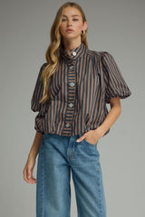 Great short sleeve striped blouse in navy