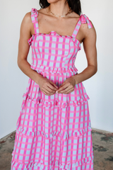 Invisible String Checkered Midi Dress