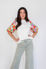Pop of Flora Embroidered Sleeve Top